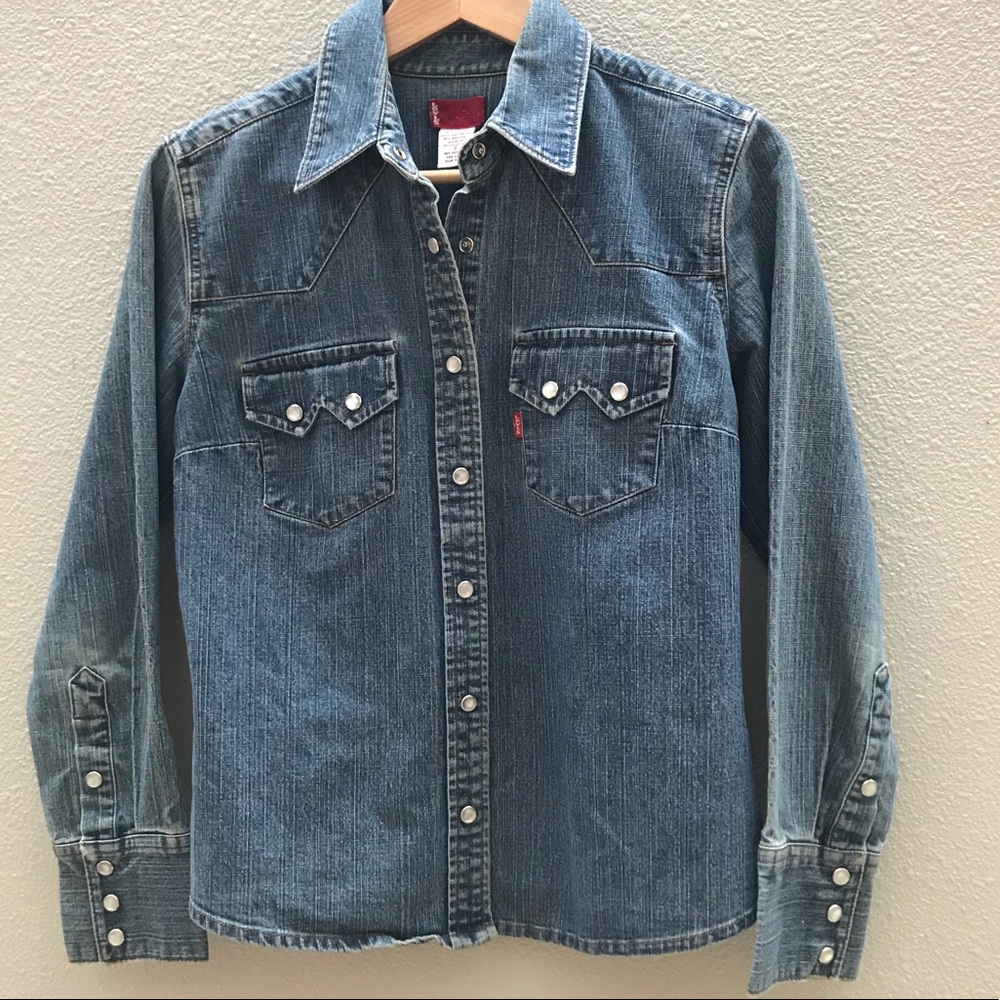 Levi’s denim jean snap front shirt western small